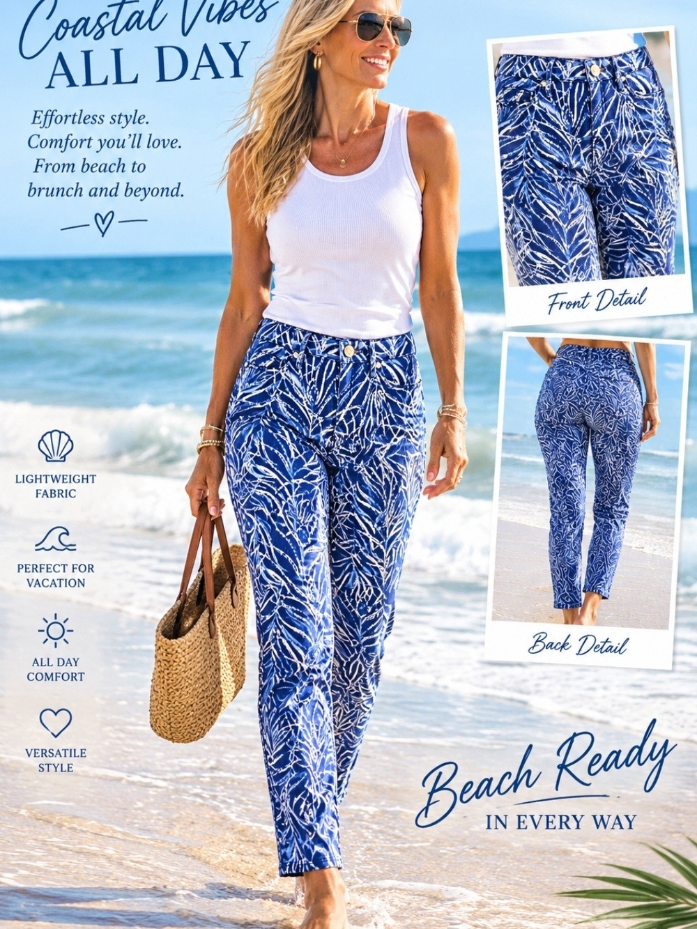 Lilly Pulitzer Blue Coastal-Print Skinny Jeans Twlight Blue